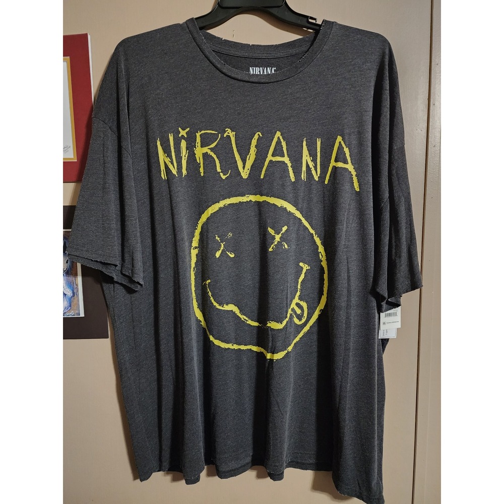 Nirvana T-Shirt Live 93 Tour Smiley Face 2XL Charcoal